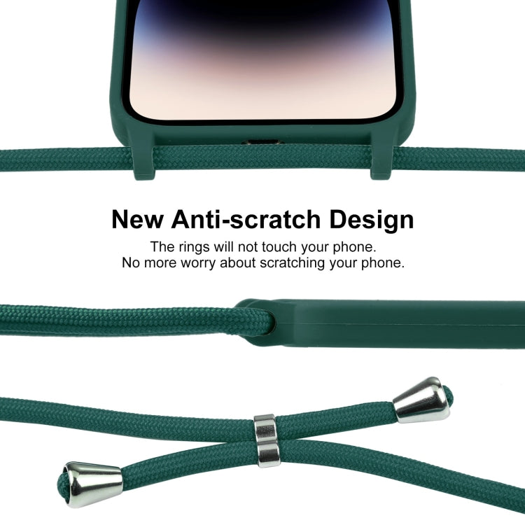 For iPhone 14 Pro Max Crossbody Lanyard Liquid Silicone Case(Pine Needle Green)