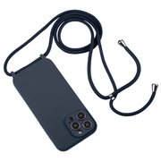 For iPhone 14 Pro Max Crossbody Lanyard Liquid Silicone Case(Midnight Blue)
