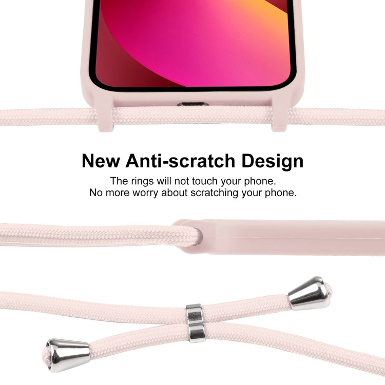 For iPhone 13 Crossbody Lanyard Liquid Silicone Case(Sand Pink)