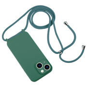 For iPhone 13 Crossbody Lanyard Liquid Silicone Case(Pine Needle Green)