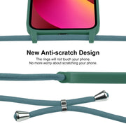 For iPhone 13 Crossbody Lanyard Liquid Silicone Case(Pine Needle Green)