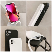 For iPhone 13 Crossbody Lanyard Liquid Silicone Case(Pine Needle Green)