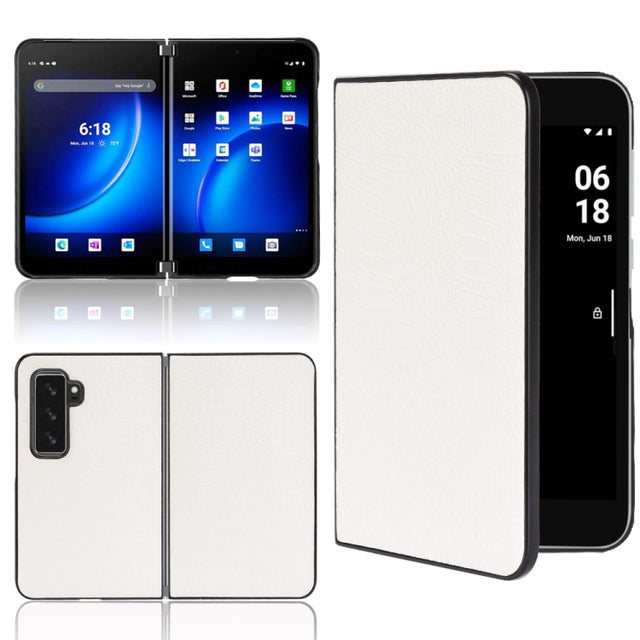 For Microsoft Surface Duo 2 Shockproof Crocodile Texture PC + PU Case(White)