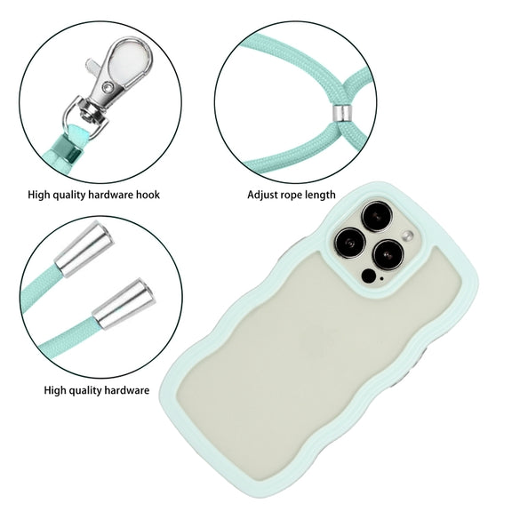 For iPhone 15 Pro Lanyard Candy Color Wave TPU Clear PC Phone Case(Green)