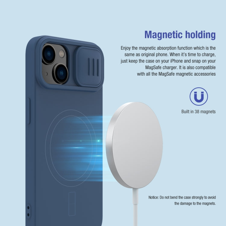 For iPhone 14 NILLKIN CamShield MagSafe Liquid Silicone Phone Case(Blue) - iPhone 14 Cases by NILLKIN | Online Shopping South Africa | PMC TechLife | Buy Now Pay Later Mobicred