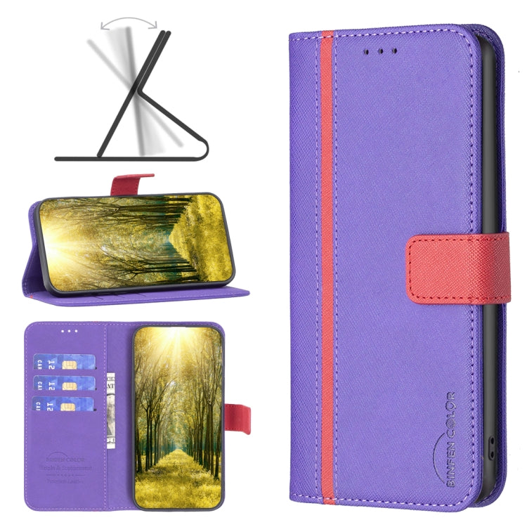 For vivo Y35/Y22 BF13 Color Matching Cross Texture Leather Phone Case(Purple) - free shipping - PMC TechLife - Order now!