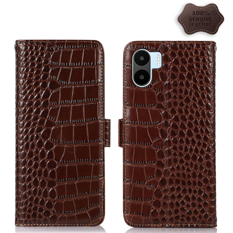 For Xiaomi Redmi A1 Crocodile Top Layer Cowhide Leather Phone Case(Brown) - Xiaomi Cases by PMC TechLife | Online Shopping South Africa | PMC TechLife