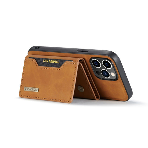 For iPhone 14 Pro Max DG.MING M2 Series 3-Fold Card Bag Leather Case(Brown)