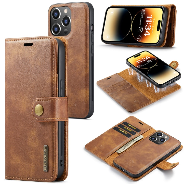 For iPhone 14 Pro Max DG.MING Crazy Horse Texture Detachable Magnetic Leather Case(Brown) - iPhone 14 Pro Max Cases by DG.MING | Online Shopping South Africa | PMC TechLife | Buy Now Pay Later Mobicred