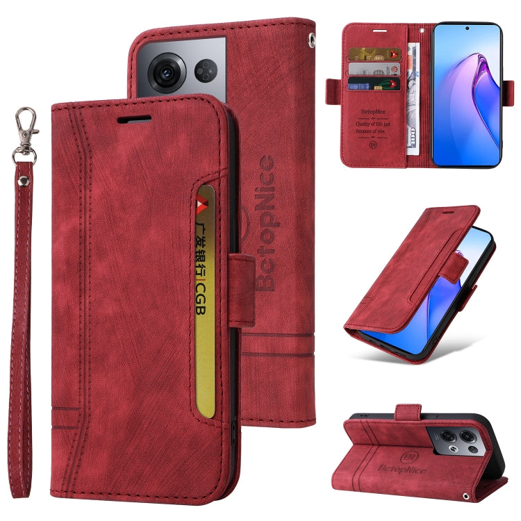 For OPPO Reno8 Pro 5G Global / Reno8 Pro+ BETOPNICE Dual-side Buckle Leather Phone Case(Red) - Realme Cases by BETOPNICE | Online Shopping South Africa | PMC TechLife | Buy Now Pay Later Mobicred