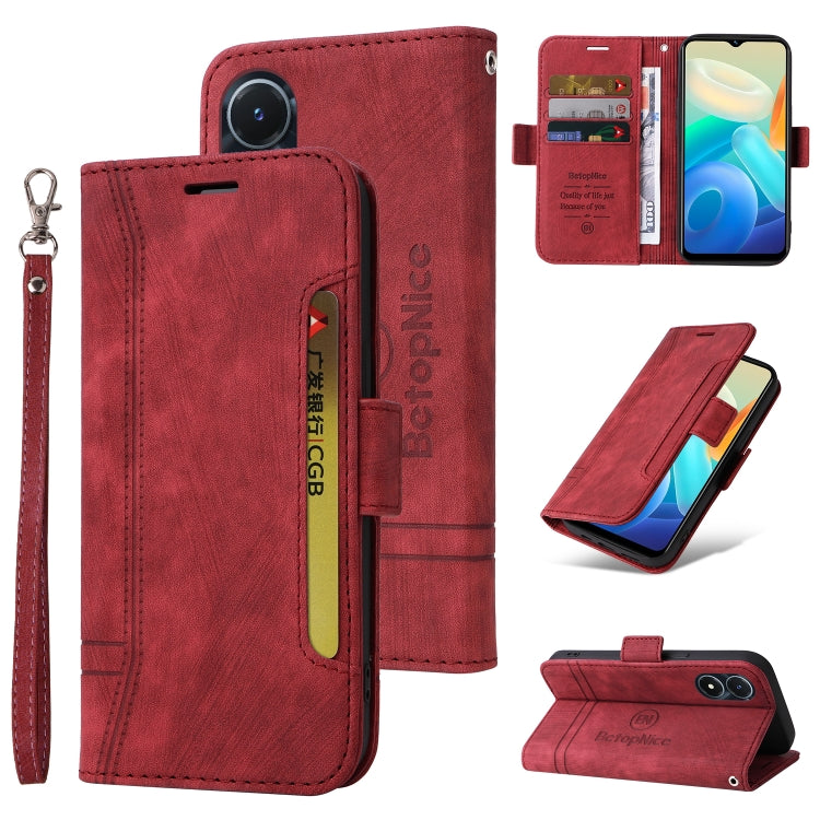 For vivo Y02s / Y16 4G BETOPNICE Dual-side Buckle Leather Phone Case(Red) - vivo Cases by BETOPNICE | Online Shopping South Africa | PMC TechLife | Buy Now Pay Later Mobicred