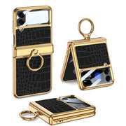 For Samsung Galaxy Z Flip4 GKK Integrated Plating + Leather Flip Phone Case(Crocodile Black)