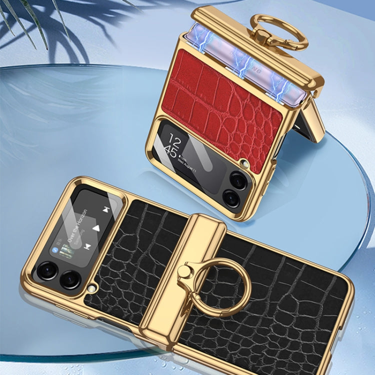 For Samsung Galaxy Z Flip4 GKK Integrated Plating + Leather Flip Phone Case(Crocodile Black) - free shipping - PMC TechLife - Order now!