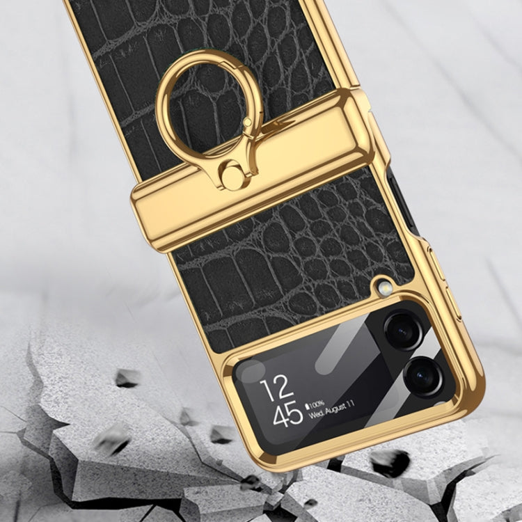 For Samsung Galaxy Z Flip4 GKK Integrated Plating + Leather Flip Phone Case(Crocodile Black) - free shipping - PMC TechLife - Order now!