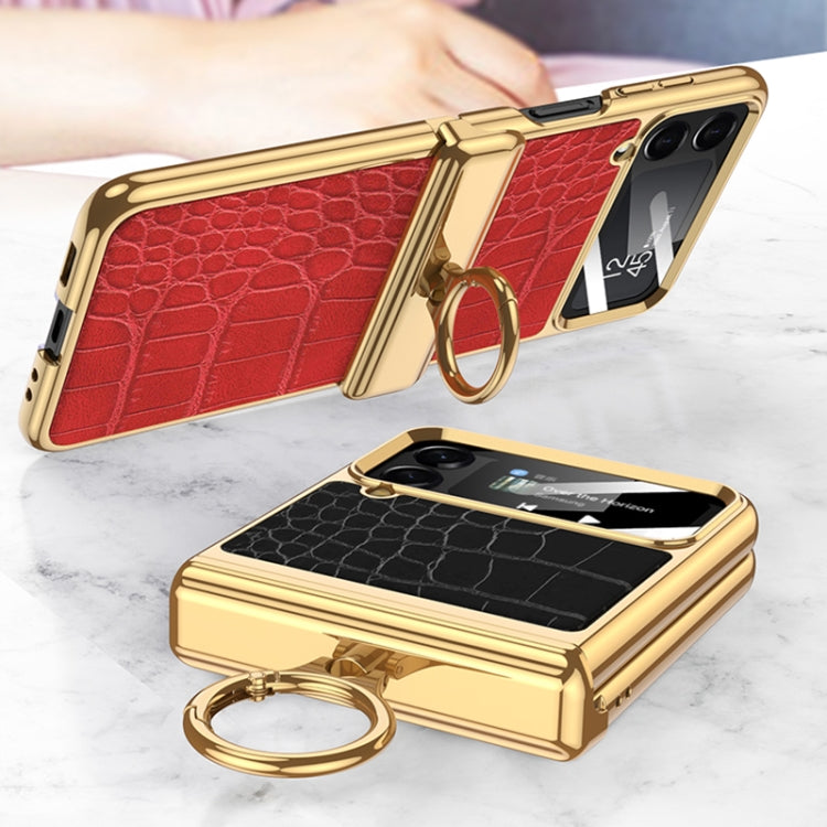 For Samsung Galaxy Z Flip4 GKK Integrated Plating + Leather Flip Phone Case(Crocodile Black) - free shipping - PMC TechLife - Order now!
