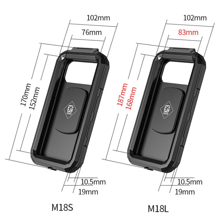 Kewig M18S-A2 Motorcycle / Bicycle Rearview Mirror Wireless Charging Water-resistant Box Mobile Phone Holder