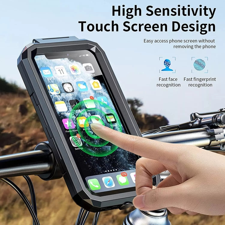 Kewig M18S-A2 Motorcycle / Bicycle Rearview Mirror Wireless Charging Water-resistant Box Mobile Phone Holder