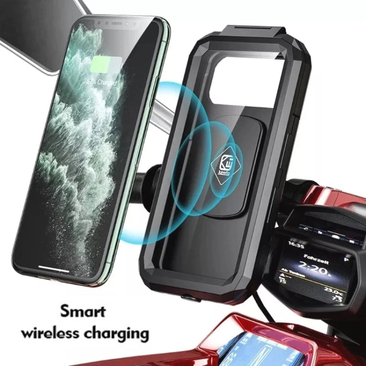 Kewig M18L-A2 Motorcycle / Bicycle Rearview Mirror Wireless Charging Water-resistant Box Mobile Phone Holder