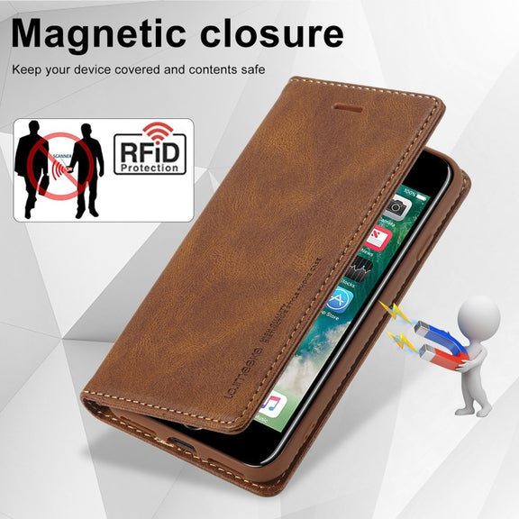 For iPhone SE 2022 / SE 2020 / 8 / 7 LC.IMEEKE RFID Anti-theft Leather Phone Case(Brown)