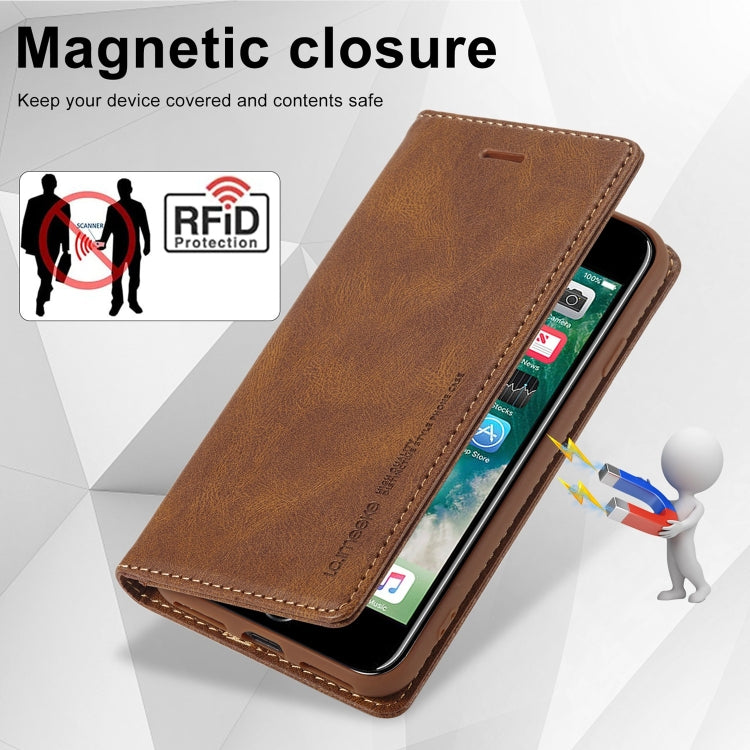 For iPhone SE 2022 / SE 2020 / 8 / 7 LC.IMEEKE RFID Anti-theft Leather Phone Case(Brown)