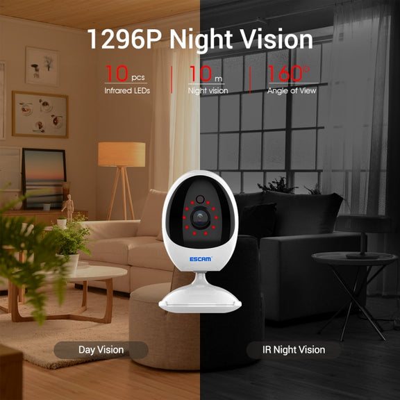 ESCAM QF006 3MP 1296P HD Indoor Wireless PTZ IP Camera IR Night Vision AI Humanoid Detection Home Security CCTV Monitor, Plug Type:AU Plug(White)
