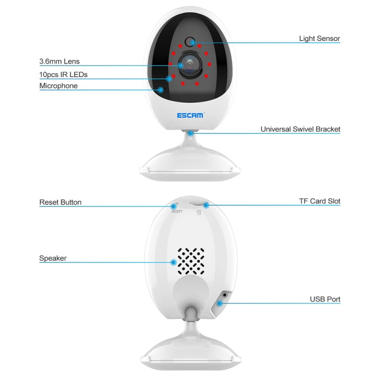 ESCAM QF006 3MP 1296P HD Indoor Wireless PTZ IP Camera IR Night Vision AI Humanoid Detection Home Security CCTV Monitor, Plug Type:UK Plug(White)