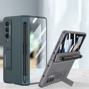 For Samsung Galaxy Z Fold4 GKK Magnetic Hinge Flip Phone Case with Holder & Pen Slot(Green)