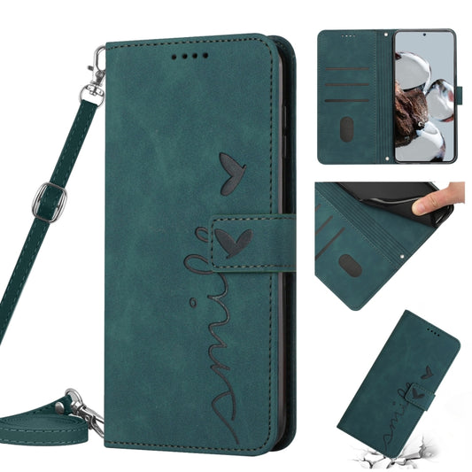 For Xiaomi 12T/12T Pro/Redmi K50 Ultra Skin Feel Heart Pattern Leather Phone Case with Lanyard(Green) - free shipping - PMC Jewellery - Order now!