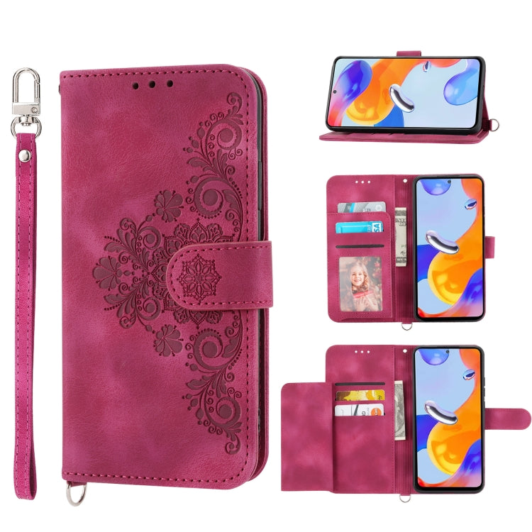 For Xiaomi Redmi Note 11 Pro Skin-feel Flowers Embossed Wallet Leather Phone Case(Wine Red) - free shipping - PMC TechLife - Order now!