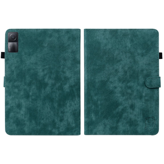 For Xiaomi Redmi Pad 5G Tiger Pattern Flip Leather Tablet Case(Dark Green)