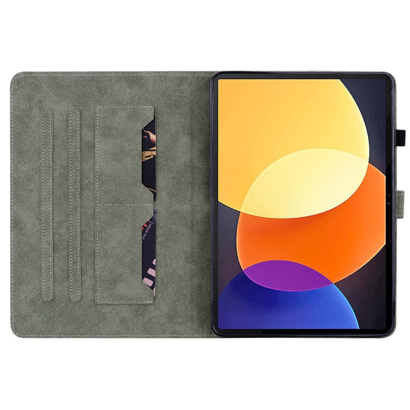 For Xiaomi Redmi Pad 5G Tiger Pattern Flip Leather Tablet Case(Dark Green)