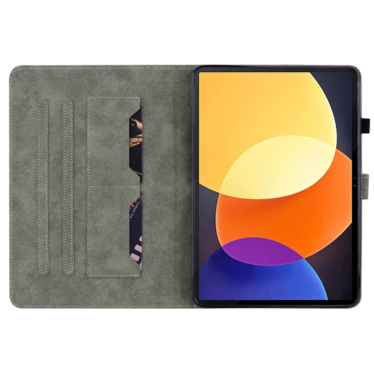 For Xiaomi Redmi Pad 5G Tiger Pattern Flip Leather Tablet Case(Dark Green)