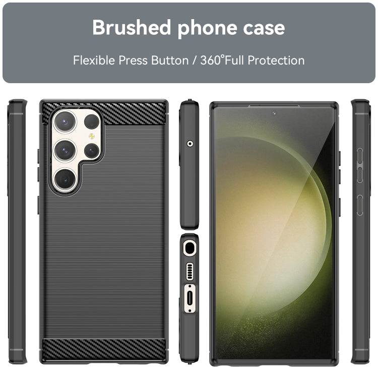 For Samsung Galaxy S23 Ultra 5G Brushed Texture Carbon Fiber TPU Phone Case(Black)