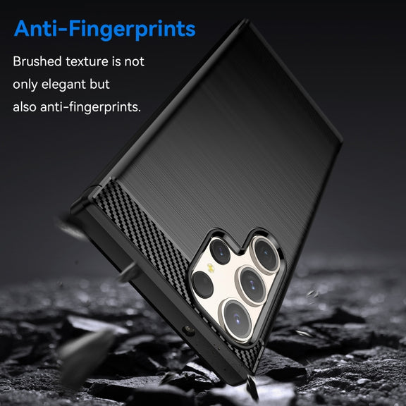 For Samsung Galaxy S23 Ultra 5G Brushed Texture Carbon Fiber TPU Phone Case(Black)