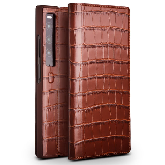For Huawei Mate XS 2 QIALINO Crocodile Pattern Genuine Leather Phone Case(Brown)