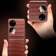 For Huawei P50 Pocket QIALINO Crocodile Pattern Genuine Leather Phone Case(Black)