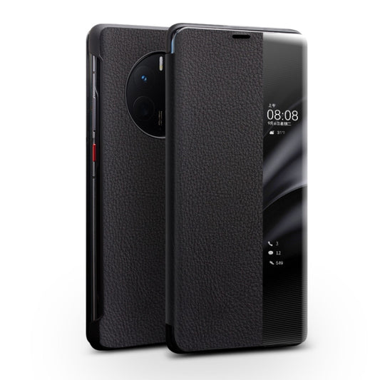 For Huawei Mate 50 Pro QIALINO Genuine Leather Side Window View Smart Phone Case(Black) - free shipping - PMC Jewellery - Order now!