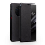 For Huawei Mate 50 Pro QIALINO Genuine Leather Side Window View Smart Phone Case(Black)