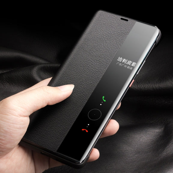 For Huawei Mate 50 Pro QIALINO Genuine Leather Side Window View Smart Phone Case(Black)