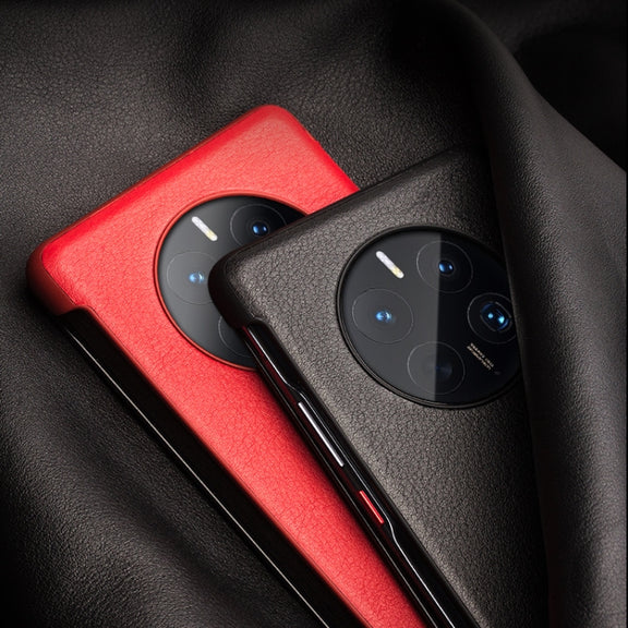 For Huawei Mate 50 Pro QIALINO Genuine Leather Side Window View Smart Phone Case(Black)