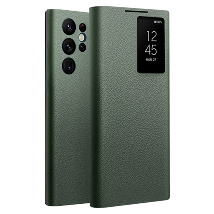 For Samsung Galaxy S22 Ultra 5G QIALINO Magnetic Genuine Leather Phone Case(Green) - Galaxy S22 Ultra 5G Cases by QIALINO | Online Shopping South Africa | PMC TechLife | Buy Now Pay Later Mobicred