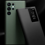For Samsung Galaxy S22 Ultra 5G QIALINO Magnetic Genuine Leather Phone Case(Green)