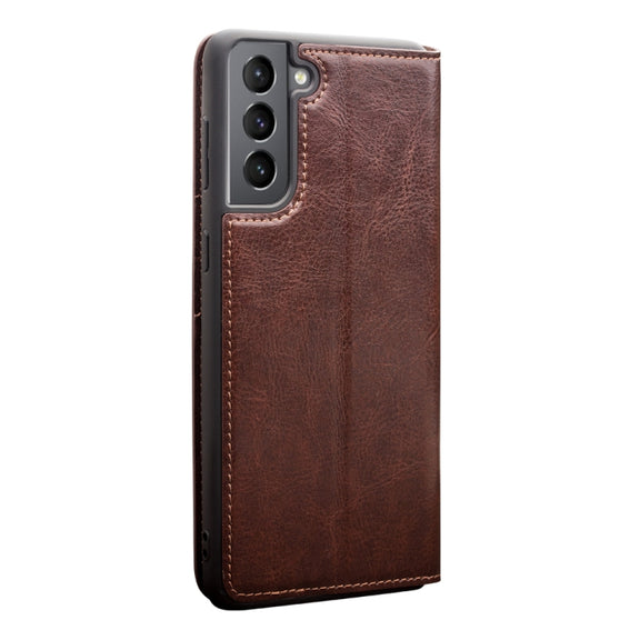 For Samsung Galaxy S21 5G QIALINO Genuine Leather Phone Case(Brown)