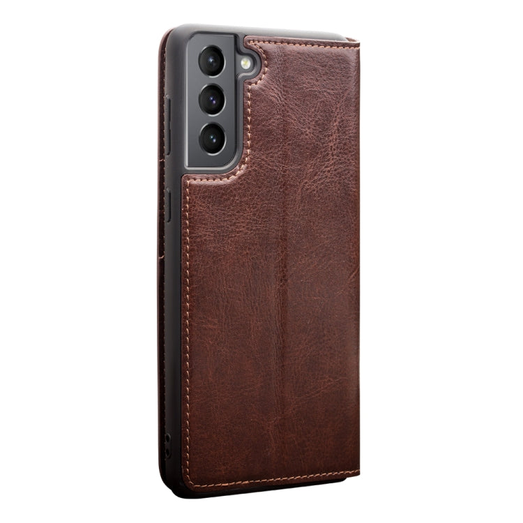 For Samsung Galaxy S21 5G QIALINO Genuine Leather Phone Case(Brown)