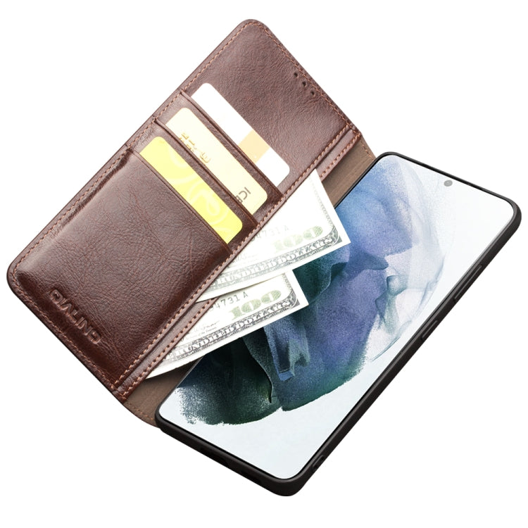 For Samsung Galaxy S21 5G QIALINO Genuine Leather Phone Case(Brown)