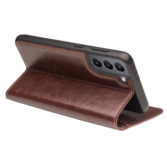 For Samsung Galaxy S21 5G QIALINO Genuine Leather Phone Case(Brown)