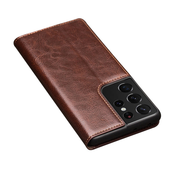 For Samsung Galaxy S21 Ultra 5G QIALINO Genuine Leather Phone Case(Brown)