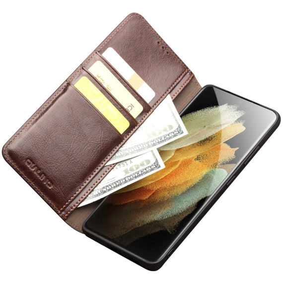 For Samsung Galaxy S21 Ultra 5G QIALINO Genuine Leather Phone Case(Brown)