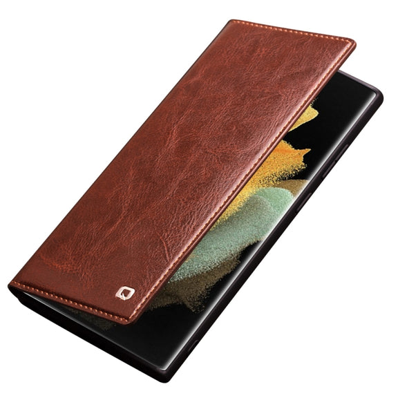 For Samsung Galaxy S22 Ultra 5G QIALINO Genuine Leather Phone Case(Brown)