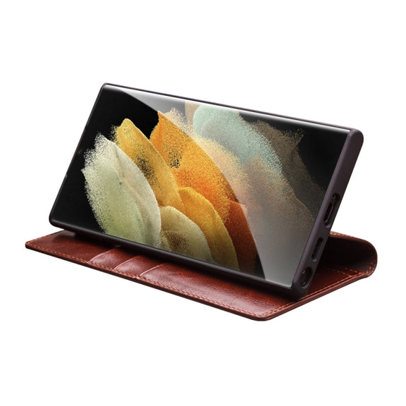 For Samsung Galaxy S22 Ultra 5G QIALINO Genuine Leather Phone Case(Brown)